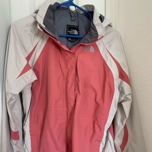 Pink and White North Face Jacket